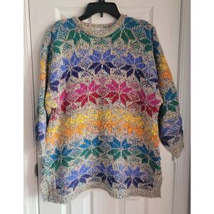 Vintage Geometric Rainbow Sweater L